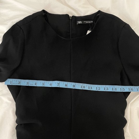 Zara Gathered Black Mini Dress - Picture 3 of 7